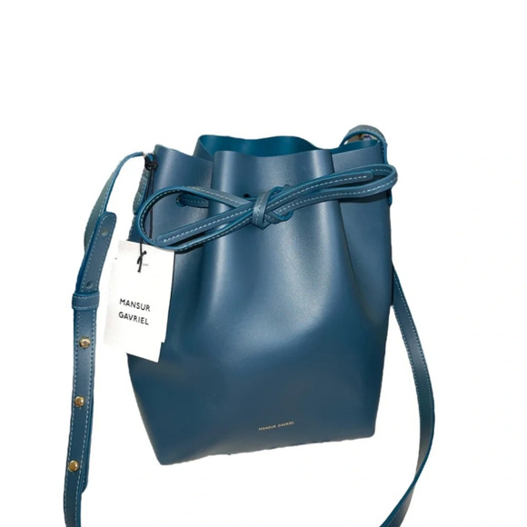 NWT Mansur Gavriel *MIDNIGHT BLUE* Mini Calf Leather Bucket Bag - Picture 7 of 13